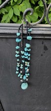 Southwestern Boho Beaded Necklace And Earring Set, Faux Turquoise 20"