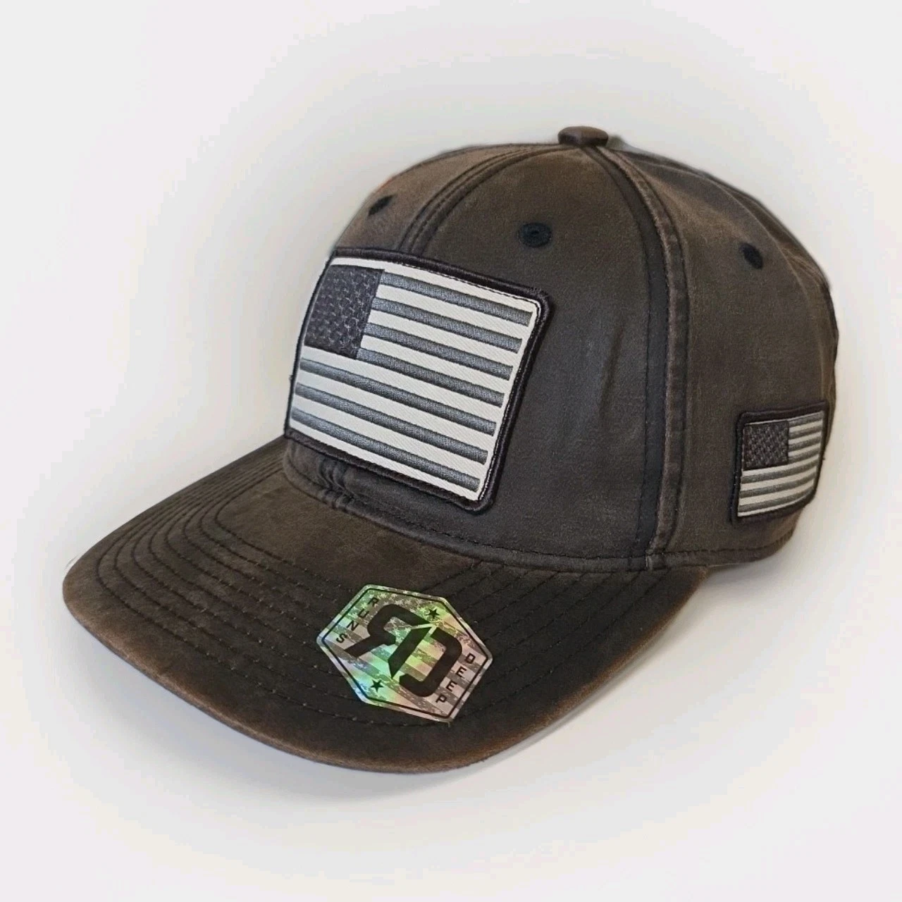 RUNS DEEP TACTICAL American Flag Wax Oil Cloth Adjustable Cap BROWN - NEW/RARE
