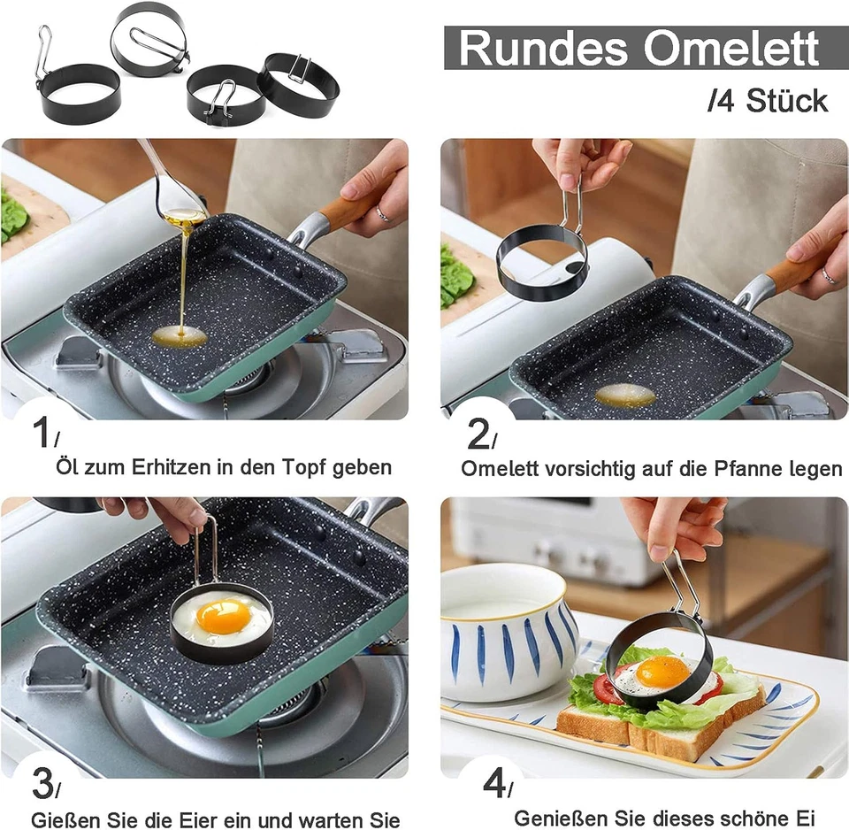 Edelstahl Eierringe 4 Stück Antihaft Spiegeleiform 7 5 cm rund für Eier - Bild 4 von 4