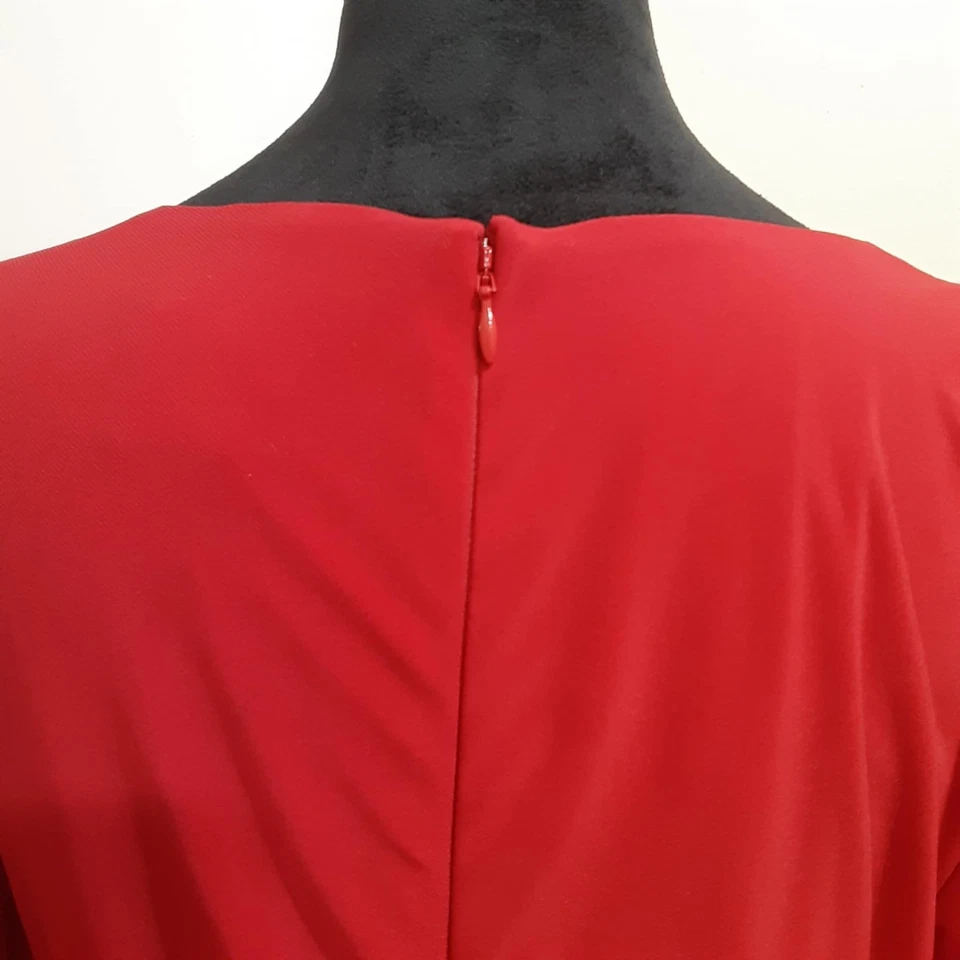 Adrianna Papell Matte Jersey Draped Faux Wrap Dress Red Long Sleeve Size 10 - Image 4 of 4