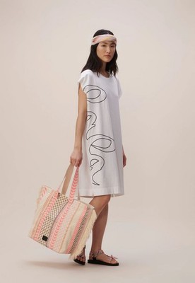 LALA Berlin   Dress LIVA Kleid   Large (M)  weiss LOGO in schwarz   NP 129 E