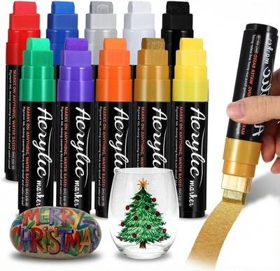 10 Colors Jumbo Markers, 15 mm Jumbo Wide Tip Waterproof Permanent Ink, Thick