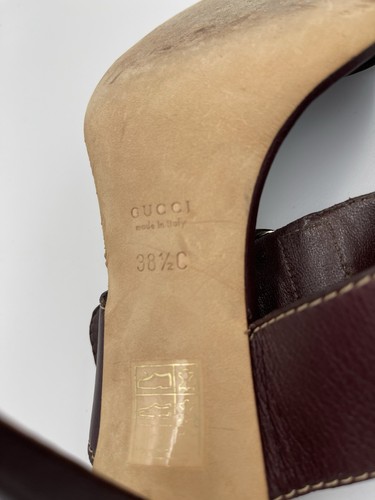 GUCCI Juanita Oxblood Burgundy Leather Sandals Gold Buckle Heels IT 38,5 US 8,5 - Bild 14 von 17