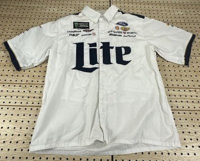 Vintage Brad Keselowski NASCAR Miller Lite Crew Pit Button-Up Shirt Size Large