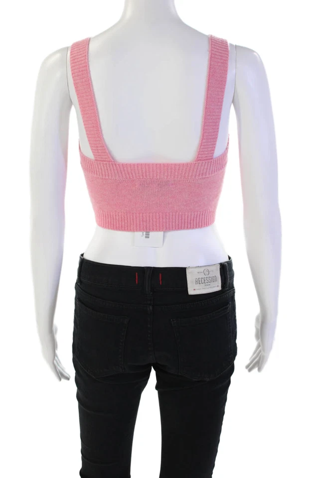 Blusa cropped feminina Intermix lã gola V alça espaguete malha rosa tamanho P - Imagem 3 de 4
