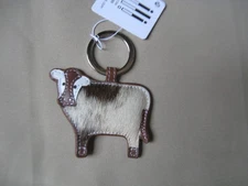 Key ring chain mini hair on leather cow calf iLi NY toffee brown NEW with tag