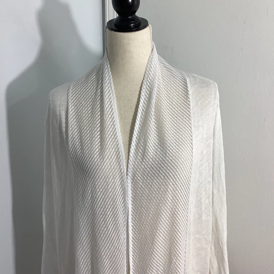 CÁRDIGAN SPENSE MUJER XL BLANCO FRENTE ABIERTO MEZCLA LINO Foto 3 de 4