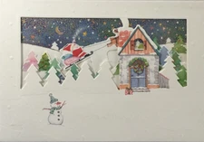 Marcel Schurman- Christmas- Pop Up- Santa Flying- Embossed, Foil, Die Cut
