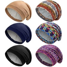 6 Pcs Satin Lined Bonnet Sleep Cap for Women Men African Silk Soft Beanie Hai...