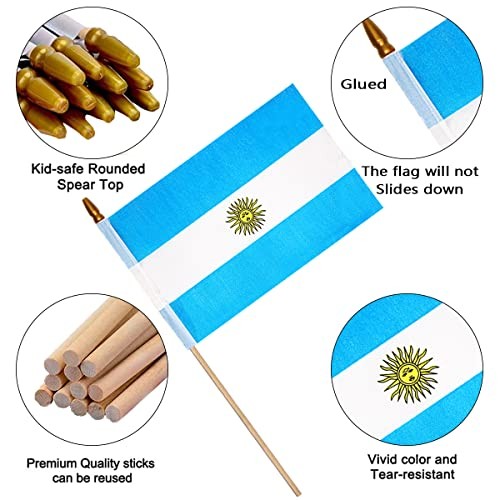 Confezione 12 Bandiere Argentine Piccole 5x8 Pollici su Bastone,Bandiera di con Kid-Safe Argentina - Foto 3 di 6