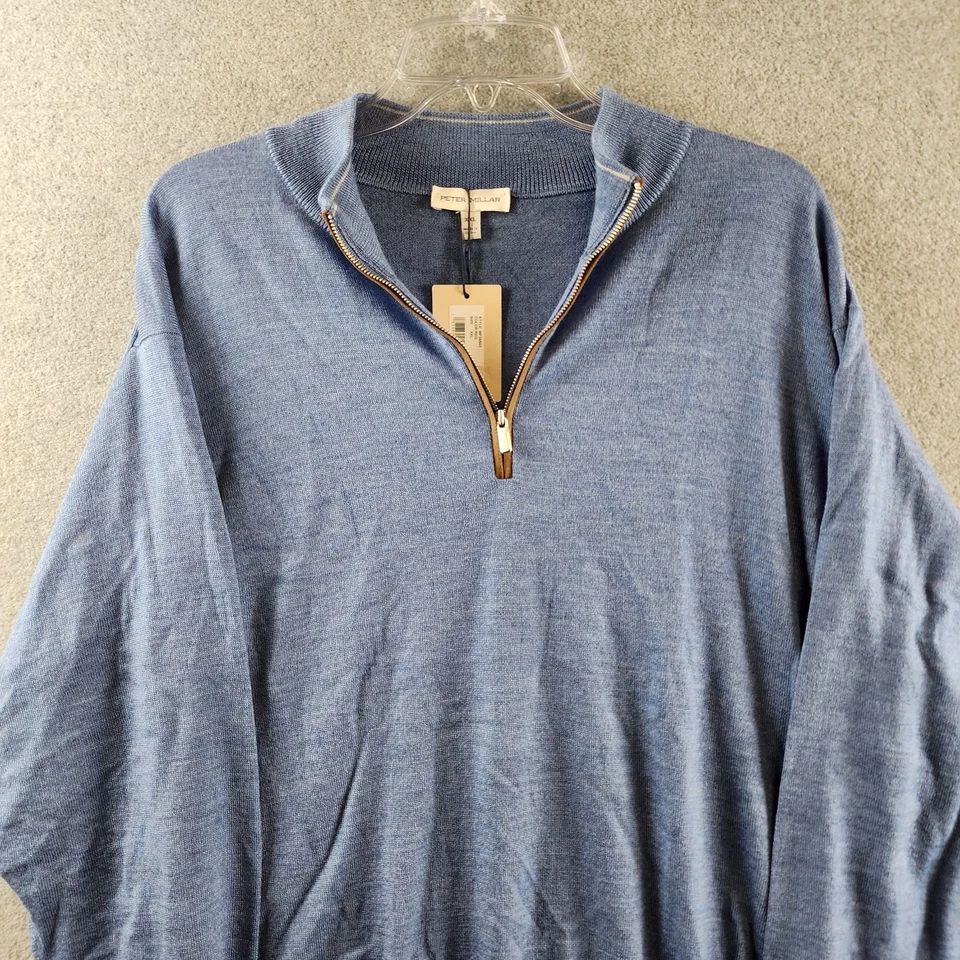 Peter Millar Crown Autumn Crest 1/4 Zip Wool Blend Sweater Mens XXL Regatta Blue - Image 4 of 4