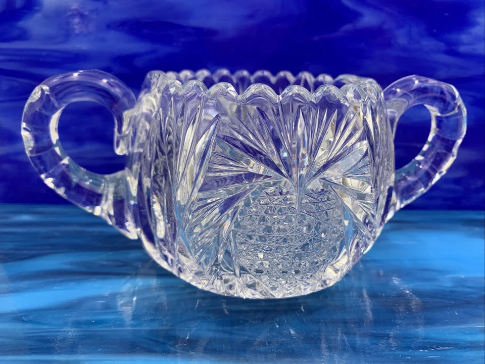 Antiguo azucarero de cristal cortado y crema piña estrella de David abanico Foto 2 de 4