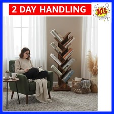 9 Tier Tree Bookshelf, 9 Shelf Floor Standing Bookcase Display for CDs/Magazi...