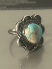 Vintage Navajo Native American Sterling Silver Turquoise Flower Ring Size 3.5