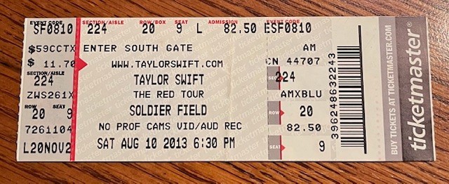 TAYLOR SWIFT 2013 THE RED TOUR TICKET STUB SOLDIER FIELD August 10