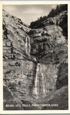 Provo Canyon, Utah - Bridal Veil Falls B/W 1950's Postcard