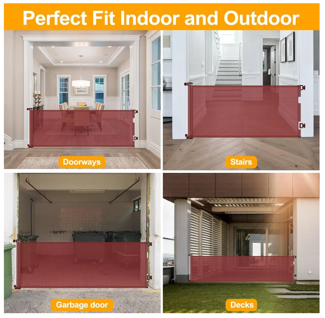 Retractable Baby Safety Gate, 33" Tall, Extends to 55" Wide - Red