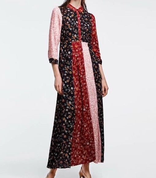 Zara patchwork printed button down maxi dress siz… - image 1