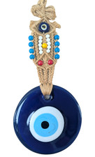Turkish Evil Eye Large Glass Nazar Amulet Handmade Macrame Art 12in Wall Hanging