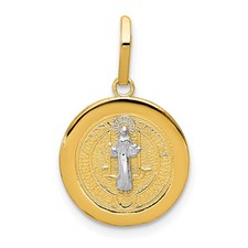 14k Yellow  Rhodium With Circle St. Benedict Medal Pendant