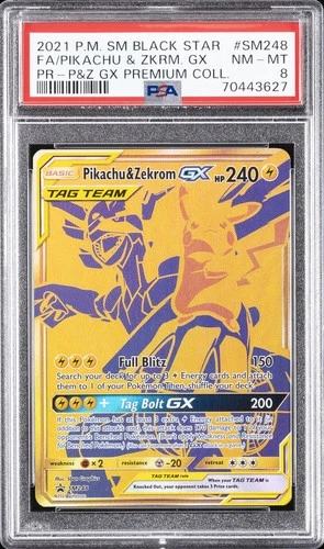 2021 POKEMON SM BLACK STAR PROMO #SM248 FULL ART/PIKACHU & ZEKROM GX PSA 8