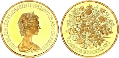 Kanada 100 Dollar Gold 1977 25 Jahre  Jubiläum Elisabeth 1/2 Unze PP  134741 - Bild 1 von 3