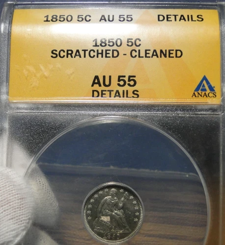 1850 Seated Liberty Half Dime, ANACS AU 55 Detail