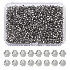 1000pcs 3mm Bicone Glass Crystal Beads, Faceted Beads with Box Silver Tone