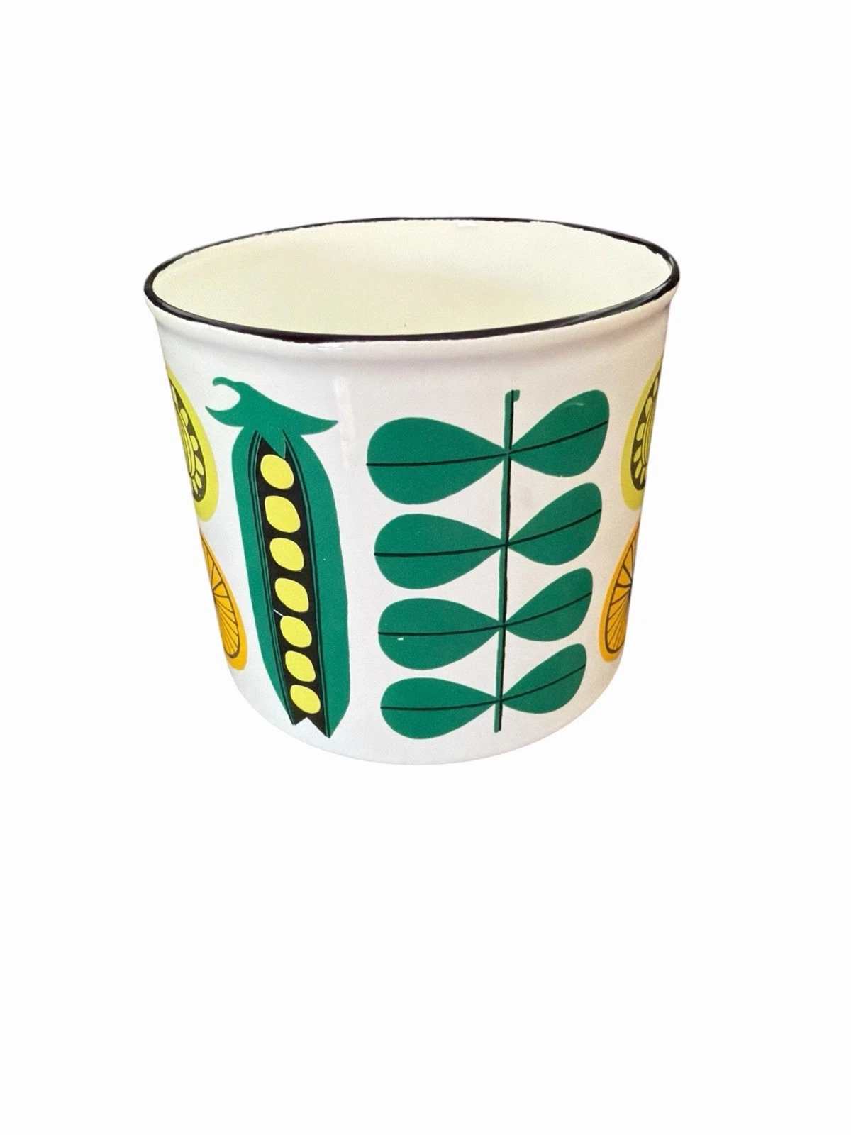 Vintage Finel/Arabia Style Vegeta Enamel Cannister 4” Vegetable Pattern MCM
Opens in a new window or