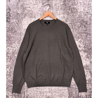 Banana Republic Sweater Large Men Fine Merino Wool Knit Green Crewneck Relax Fit
