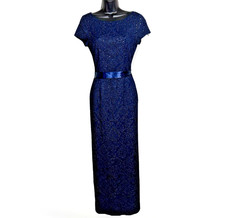 Adrianna Papell formal dress 4 Full Length Blue crinkle sparkle stretch cap