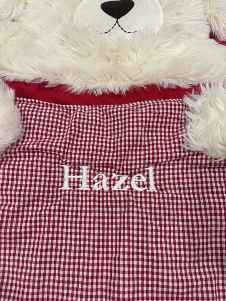 SACO DE DORMIR CACHORRO Pottery Barn Kids Shaggy Dog rojo guinga “HAZEL” monograma Foto 3 de 4