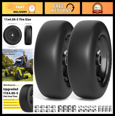 Flat Free Lawn Mower Tires 11x4.00-5, Solid Front Tires for Zero Turn, 350Lbs Lo