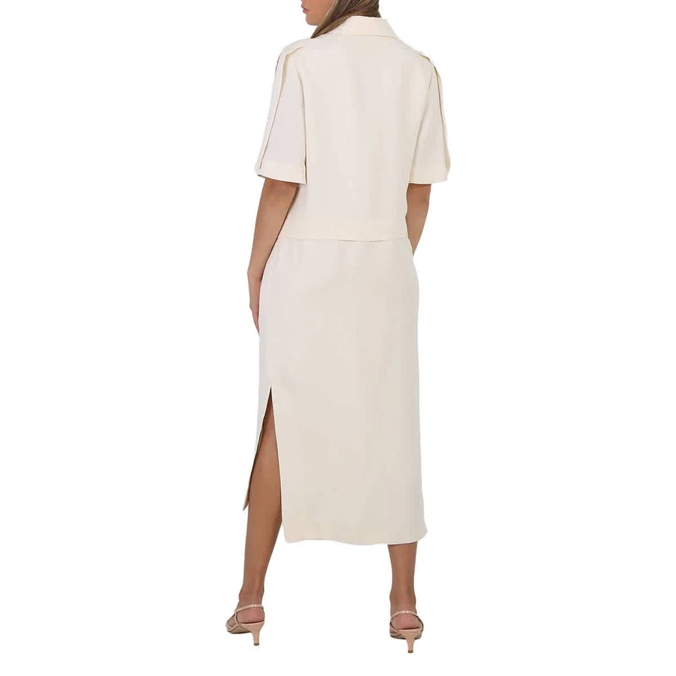 Burberry Split Detail Silk Wool Shirt Dress In Off White, Brand Size 10 (US Size - Image 4 of 4