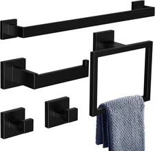 Black Bathroom Accessories Set,5-Piece Bathroom Towel Holder, Includes 16 in...