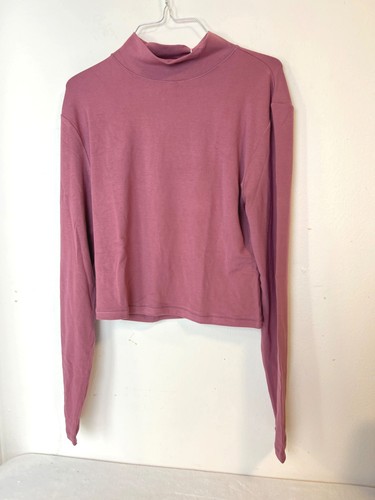 T-shirt REORIA donna carine basic finto collo alto manica lunga costine strette crop - Foto 6 di 10
