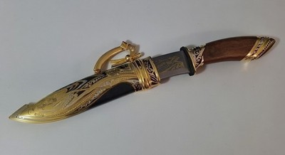 Russian Handmade Collectible Fixed Blade Knife Arrow | Damascus-Style | Gold 