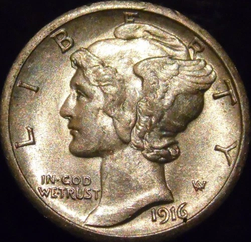 1916-S Mercury Dime Choice AU/BU