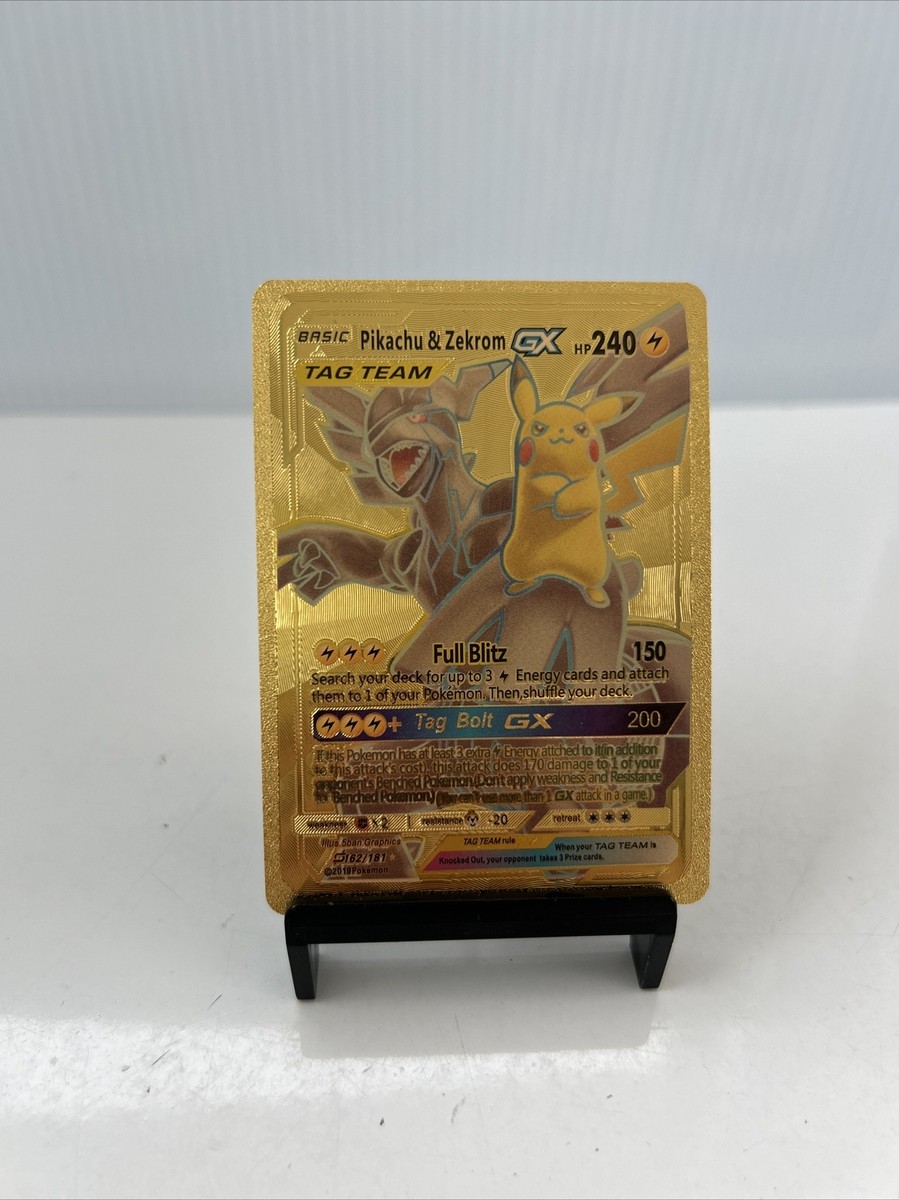 Pikachu & Zekrom GX Tag Team Metal Gold Foil Pokemon Card