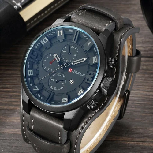 CURREN Herren Quarzuhr großes Zifferblatt Mode Leder männlich Militär Armbanduhr Geschenk - Bild 11 von 11