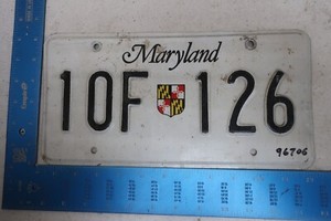 Maryland License Plate Tag MD 10F 126