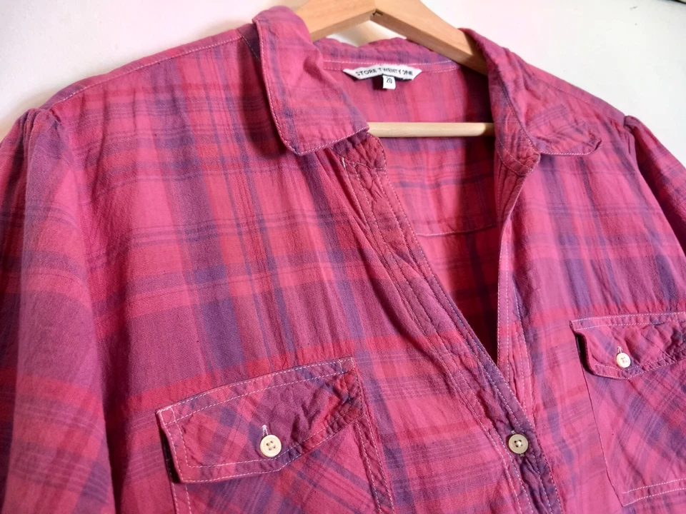 Store Twenty One pink purple plaid pockets short sleeve cotton shirt sz 20 - Image 4 of 4