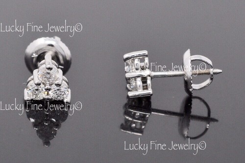 0.50 ct 14k White Gold Natural Diamond Stud Earring 3 stone screw back