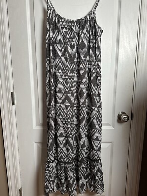 NWT Aerie Black & White Geo Print Maxi Dress Sz XL Boho Hippie Flowy  Lightweight | eBay