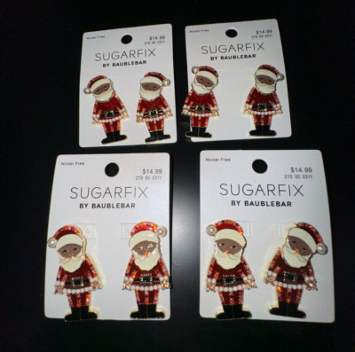 Black Santa Christmas Holiday Earrings Sugarfix By Baublebar (  LOT 4 )