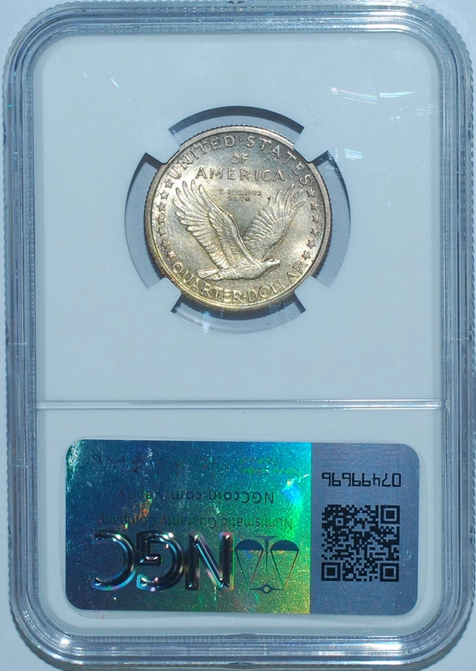 1917 NGC MS64FH Full Head Type 1 T1 Standing Liberty Quarter 25c - Image 2 of 2