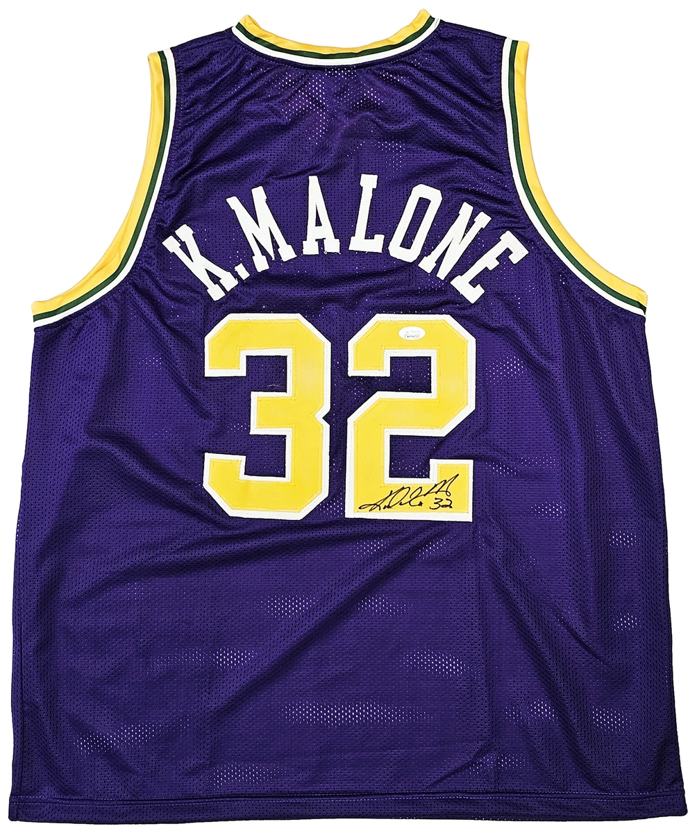 Utah Jazz Karl Malone Autographed White & Purple Authentic