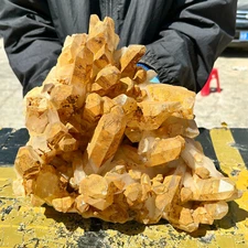 19.95LB Natural white crystal cluster quartz yellow cortical mineral specimen