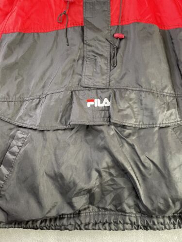 Vintage Fila 1/4 Zip Windbreaker Jacket Mens XL Loose Fit Black Red Logo Pocket - Picture 2 of 16