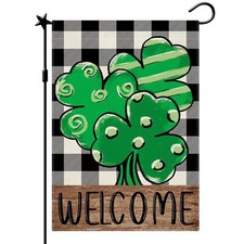 St Patrick  s Day Garden Flag, Green Shamrock Clover Welcome Garden Flag